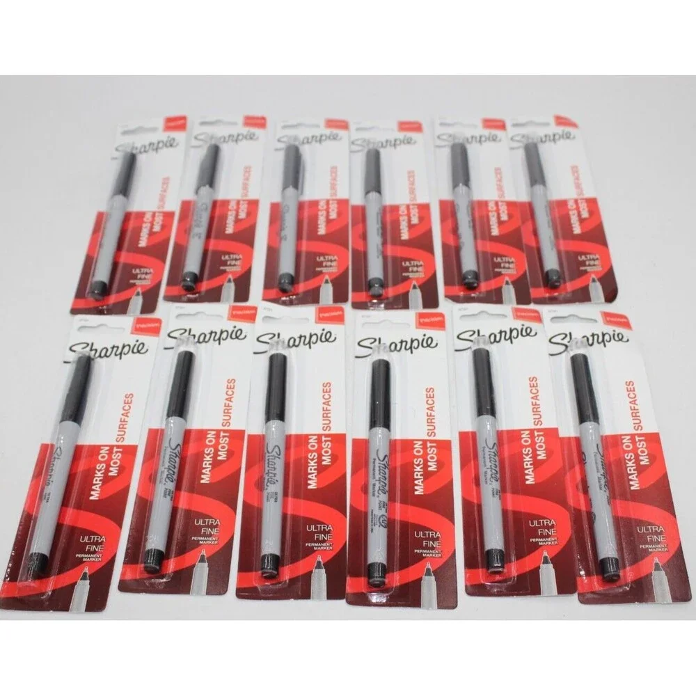 Lot of 12 Brand New Sharpie Permanent Ultra-Fine Point Markers, Black Packages